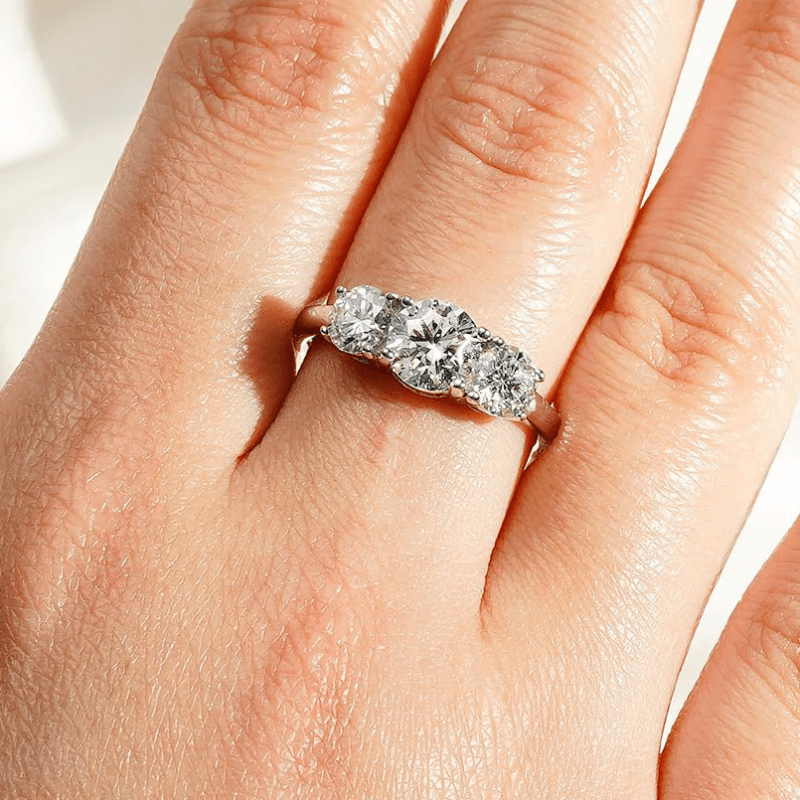 Classic Three Stone Moissanite Wedding Ring – Round Brilliant Cut - Novelle Vow