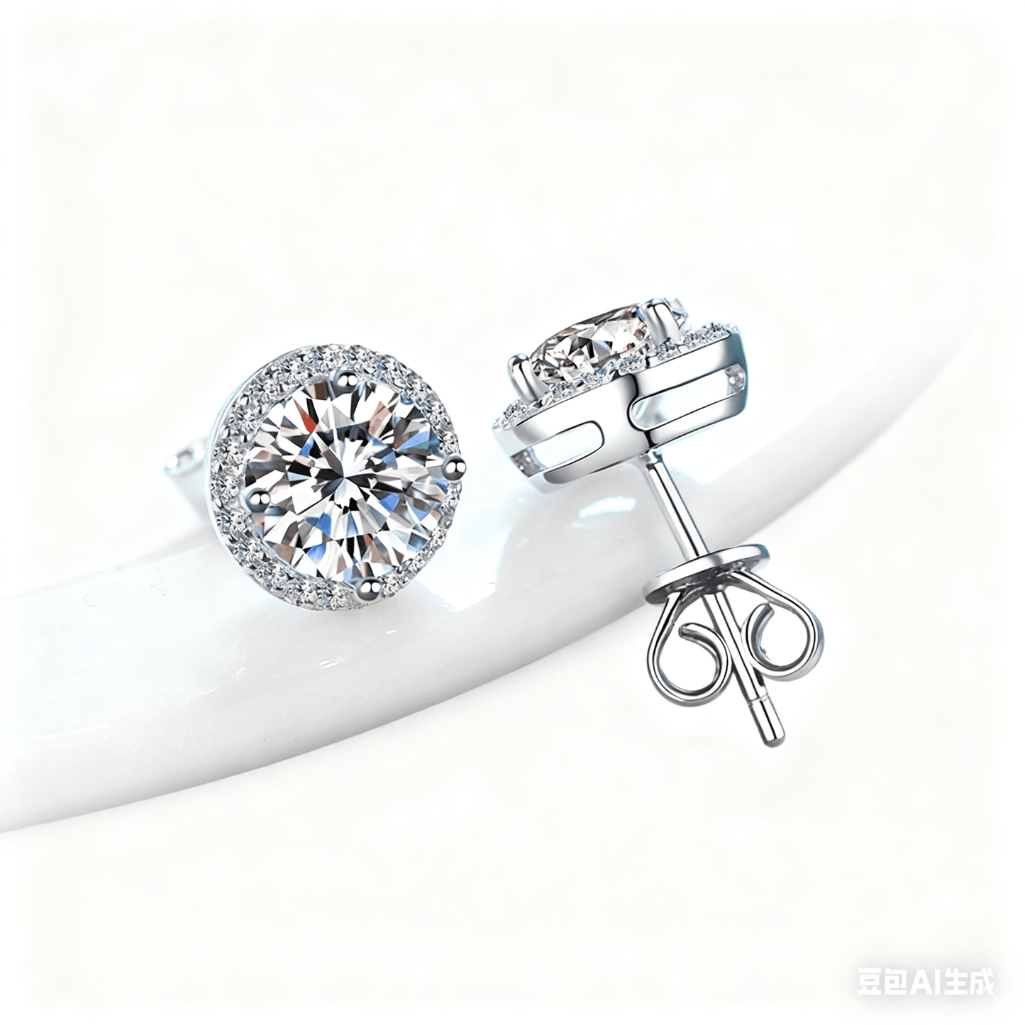 Dazzling Round Moissanite Halo Stud Earrings - Novelle Vow