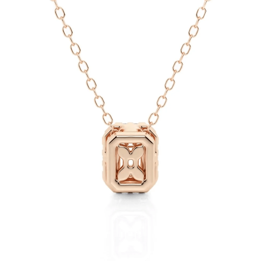 Emerald Cut Moissanite Halo Pendant Necklace - Novelle Vow