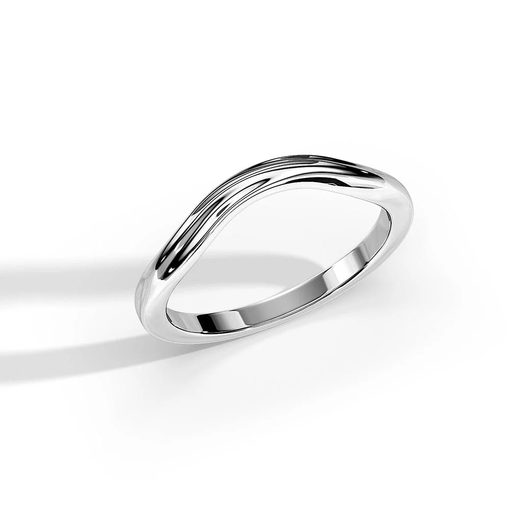 Three quarter perspective view of white gold curved matching band