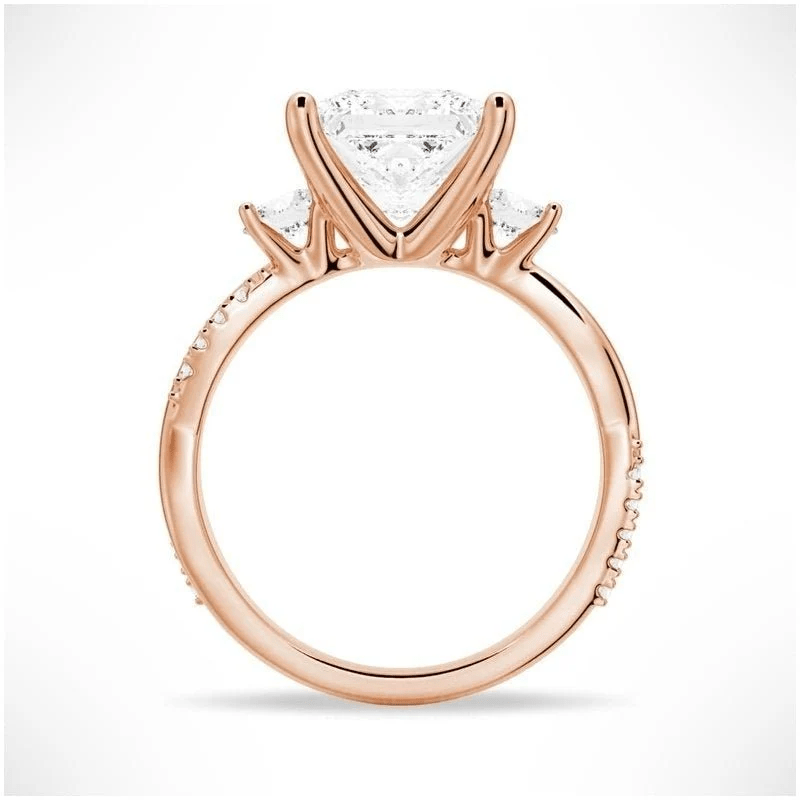 Three Stone Princess Cut Moissanite Engagement Ring with Twisted Band - Novelle Vow