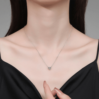 1 CT Heart Cut Moissanite Solitaire Pendant Necklace Worn on Model in Sterling Silver - Novelle Vow