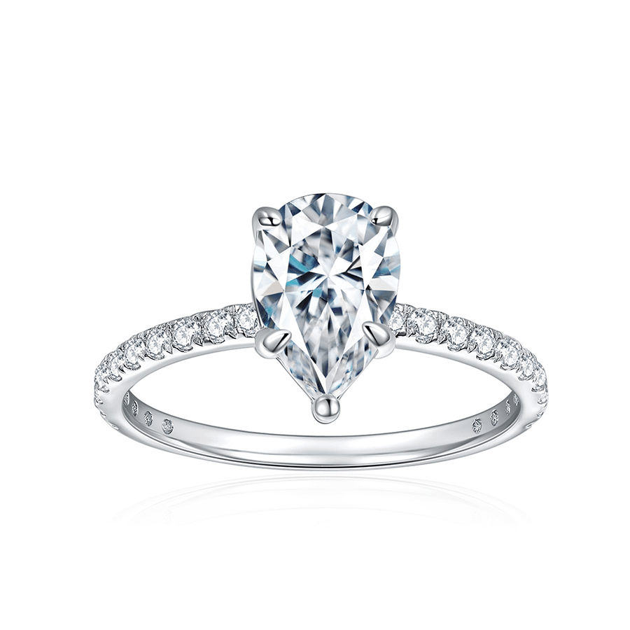 1.86 ctw pear cut moissanite engagement ring with pave band - Novelle Vow