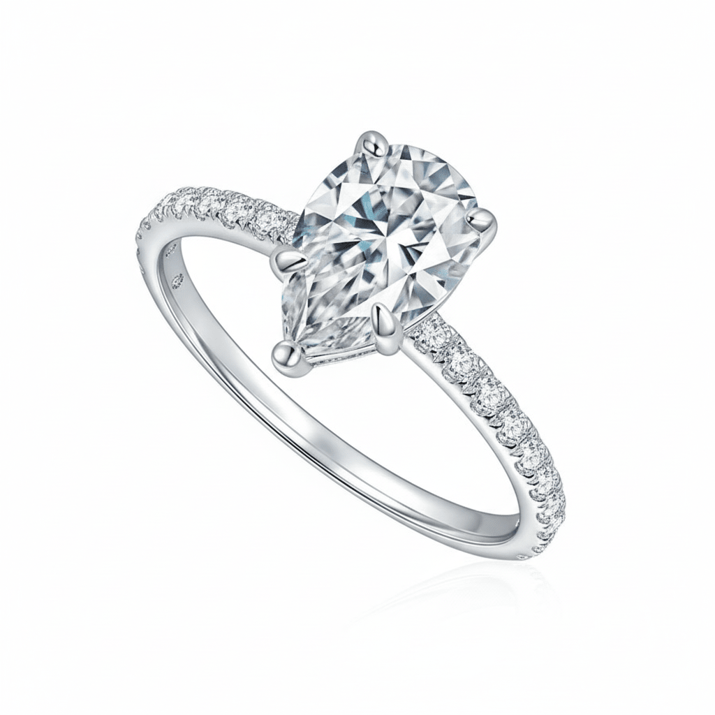 1.86 ctw pear cut moissanite engagement ring with pave band - Novelle Vow