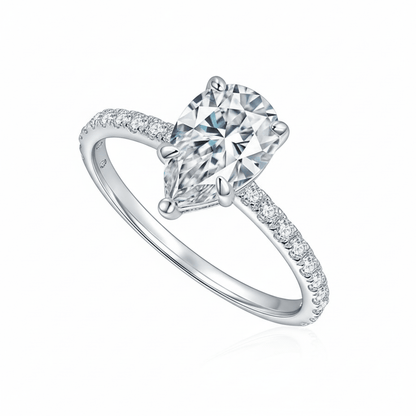 1.86 ctw pear cut moissanite engagement ring with pave band - Novelle Vow