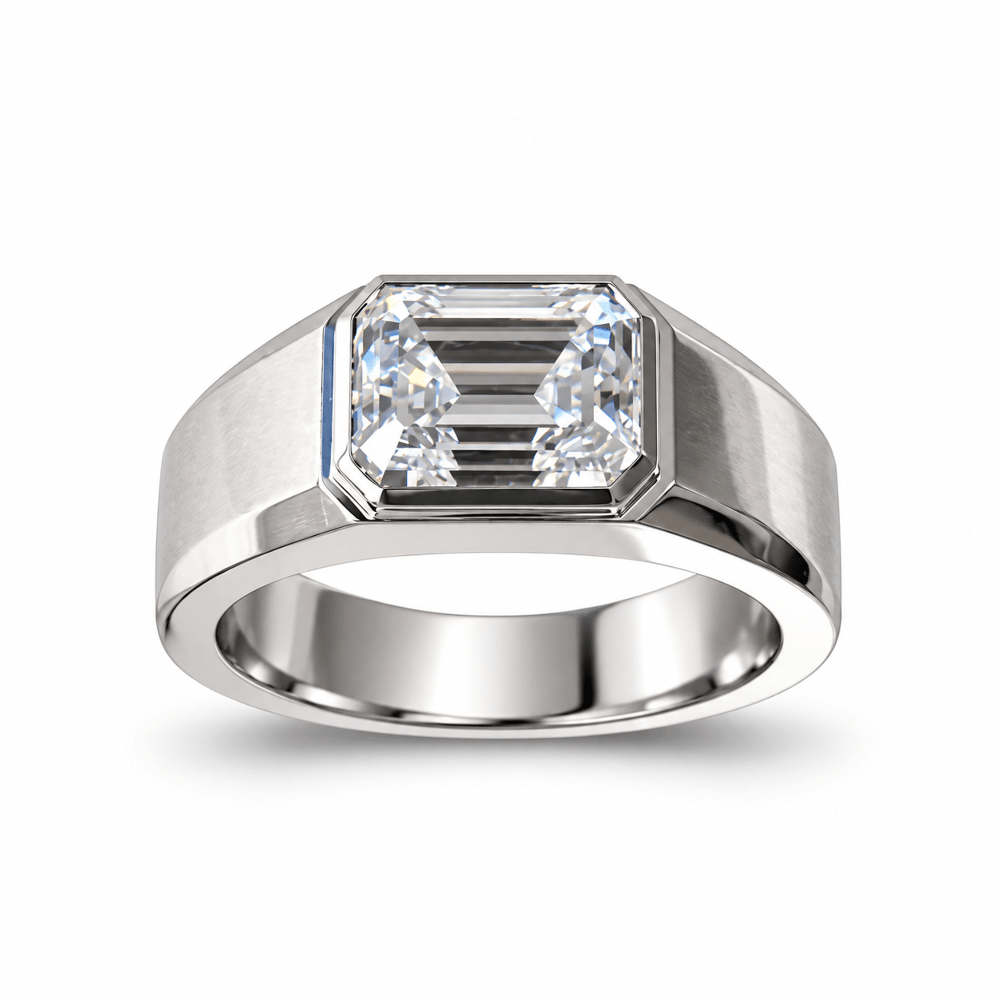 2ct East-West Emerald Cut Moissanite Bezel-Set Men's Engagement Ring - Novelle Vow