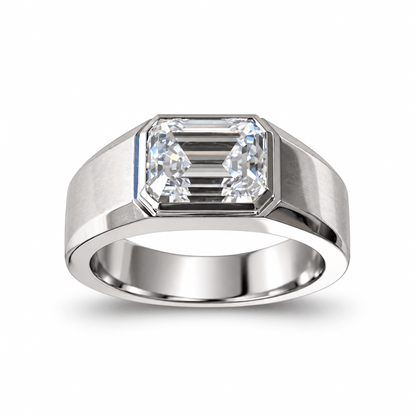 2ct East-West Emerald Cut Moissanite Bezel-Set Men's Engagement Ring - Novelle Vow