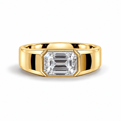 2ct East-West Emerald Cut Moissanite Bezel-Set Men's Engagement Ring - Novelle Vow