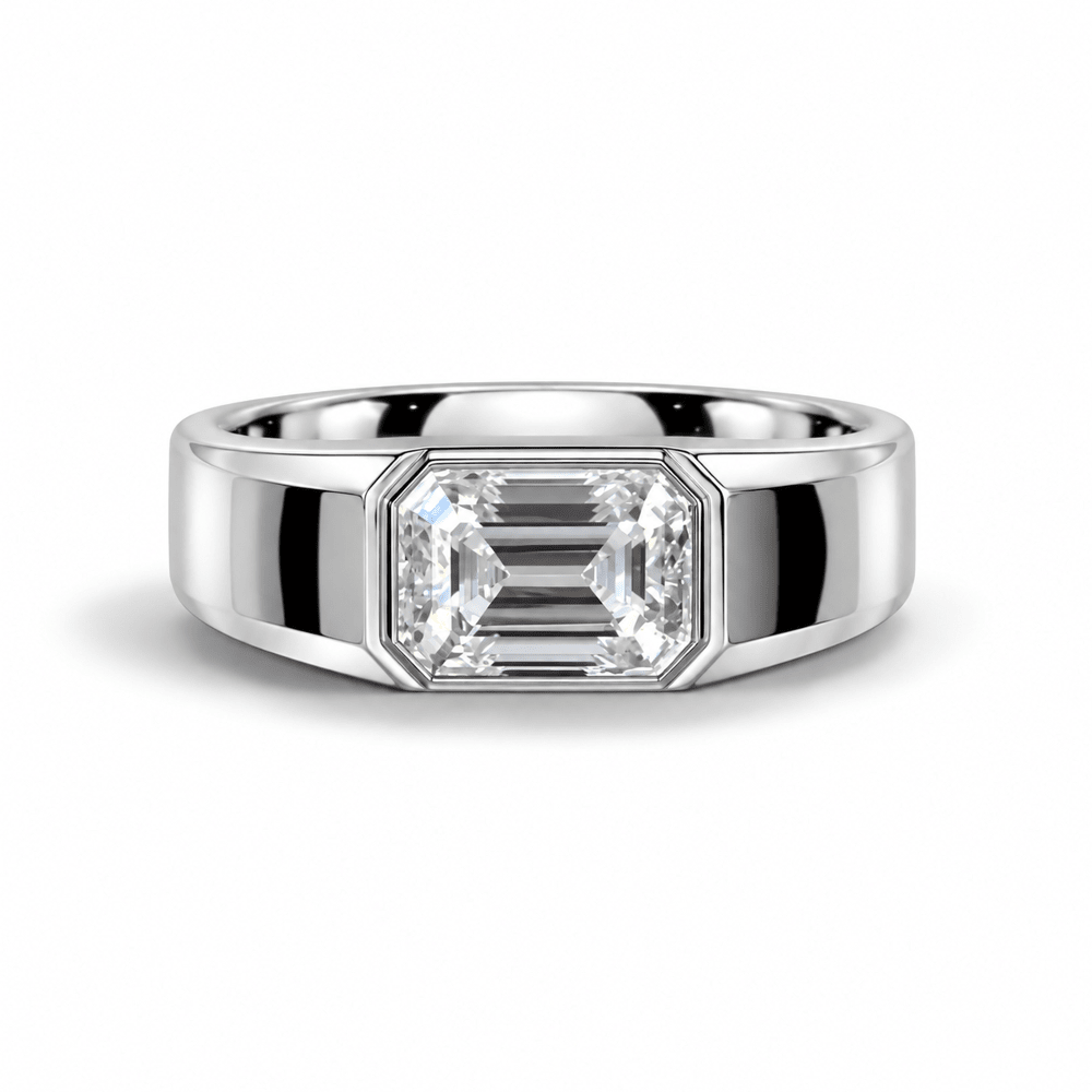 2ct East-West Emerald Cut Moissanite Bezel-Set Men's Engagement Ring - Novelle Vow