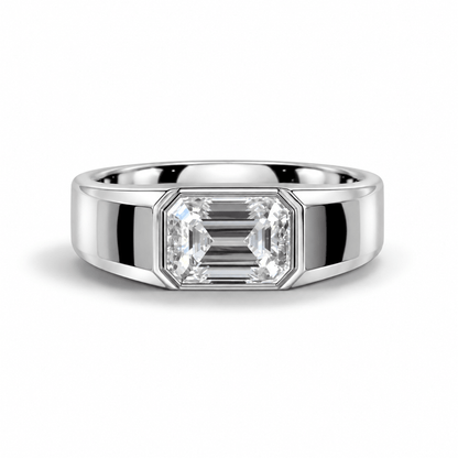 2ct East-West Emerald Cut Moissanite Bezel-Set Men's Engagement Ring - Novelle Vow