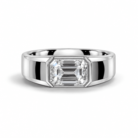 2ct East-West Emerald Cut Moissanite Bezel-Set Men's Engagement Ring - Novelle Vow