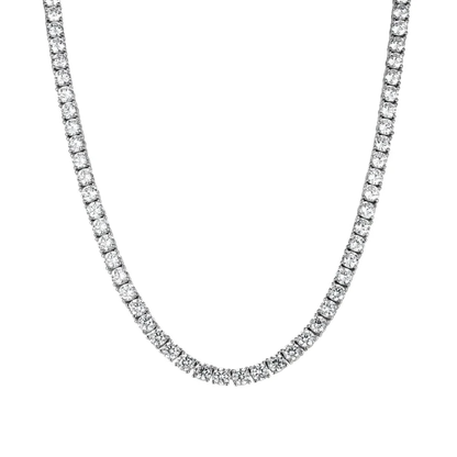 Classic 3mm round moissanite tennis chain necklace draped in a sleek U-shape on white studio background-Novelle Vow