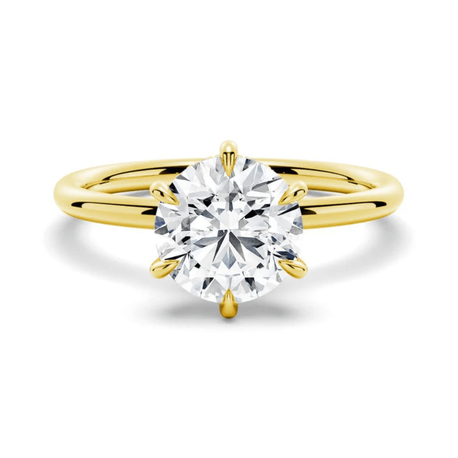 Classic 6 Prong Round Cut Moissanite Engagement Ring Solitaire in Yellow Gold - Novelle Vow