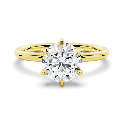 Classic 6 Prong Round Cut Moissanite Engagement Ring Solitaire in Yellow Gold - Novelle Vow