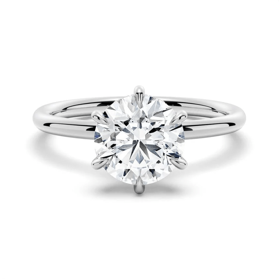 Classic 6 Prong Round Cut Moissanite Engagement Ring Solitaire in White Gold - Novelle Vow