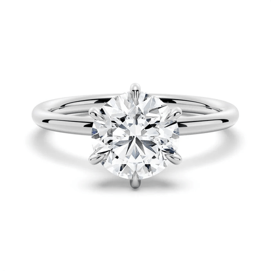 Classic 6 Prong Round Cut Moissanite Engagement Ring Solitaire in White Gold - Novelle Vow