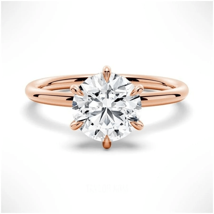 Classic 6 Prong Round Cut Moissanite Engagement Ring Solitaire in Rose Gold 