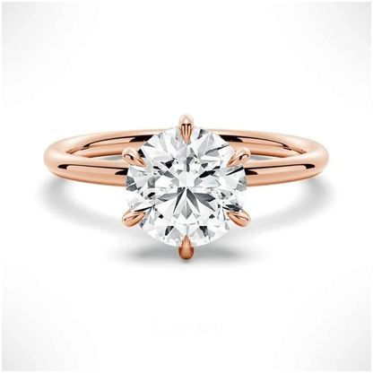 Classic 6 Prong Round Cut Moissanite Engagement Ring Solitaire in Rose Gold 