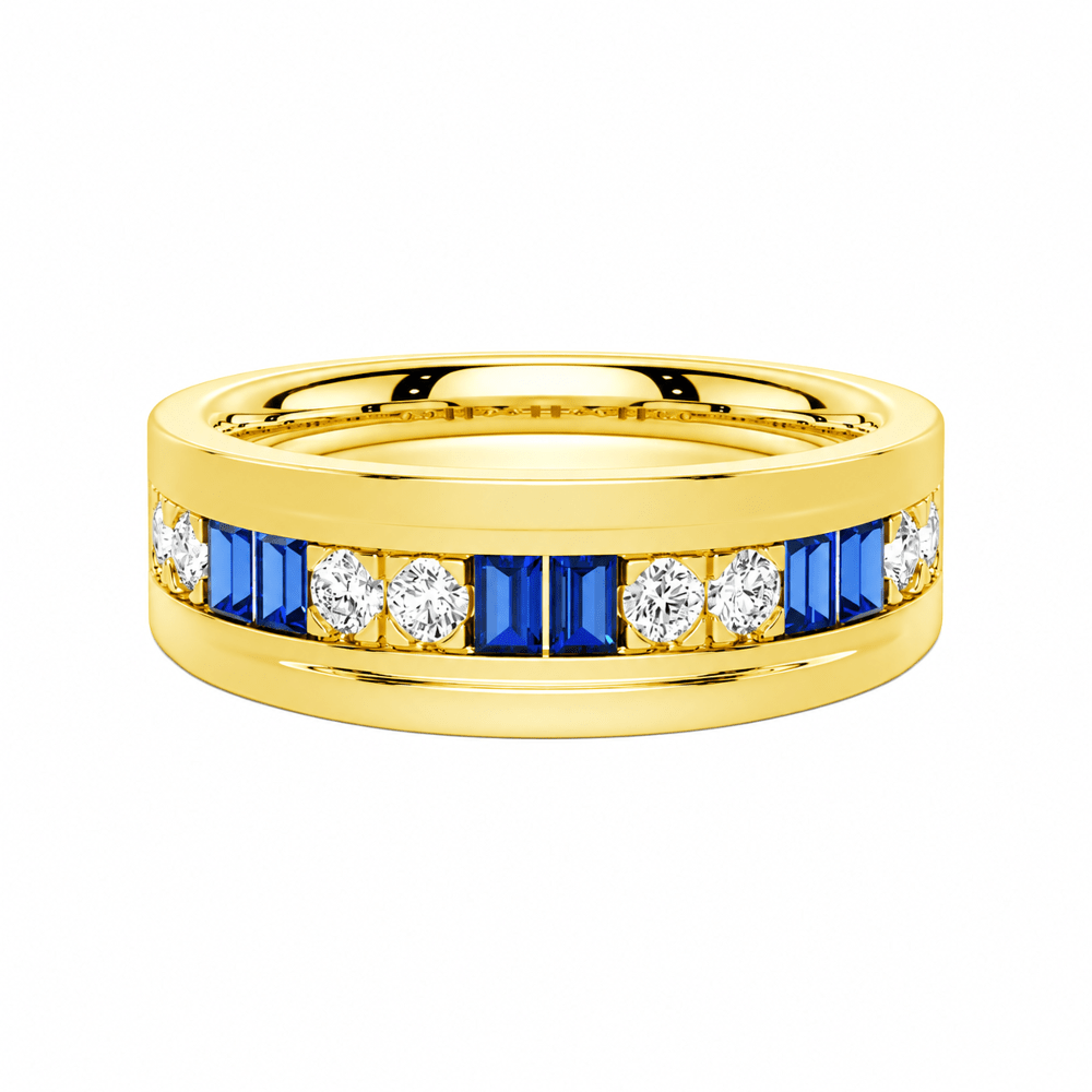 7.5mm Sapphire and Moissanite Men's Wedding Band - Novelle Vow