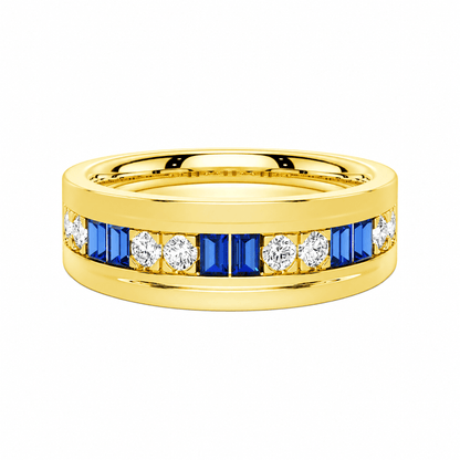 7.5mm Sapphire and Moissanite Men's Wedding Band - Novelle Vow