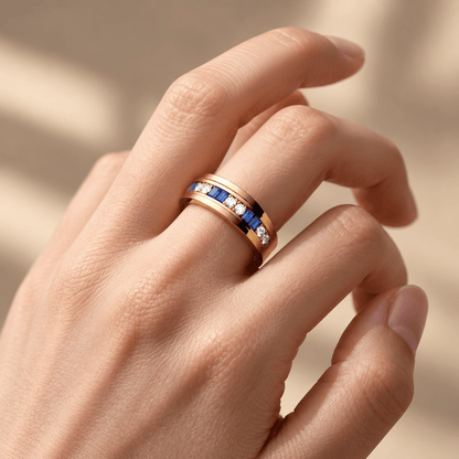 7.5mm Sapphire and Moissanite Men's Wedding Band - Novelle Vow