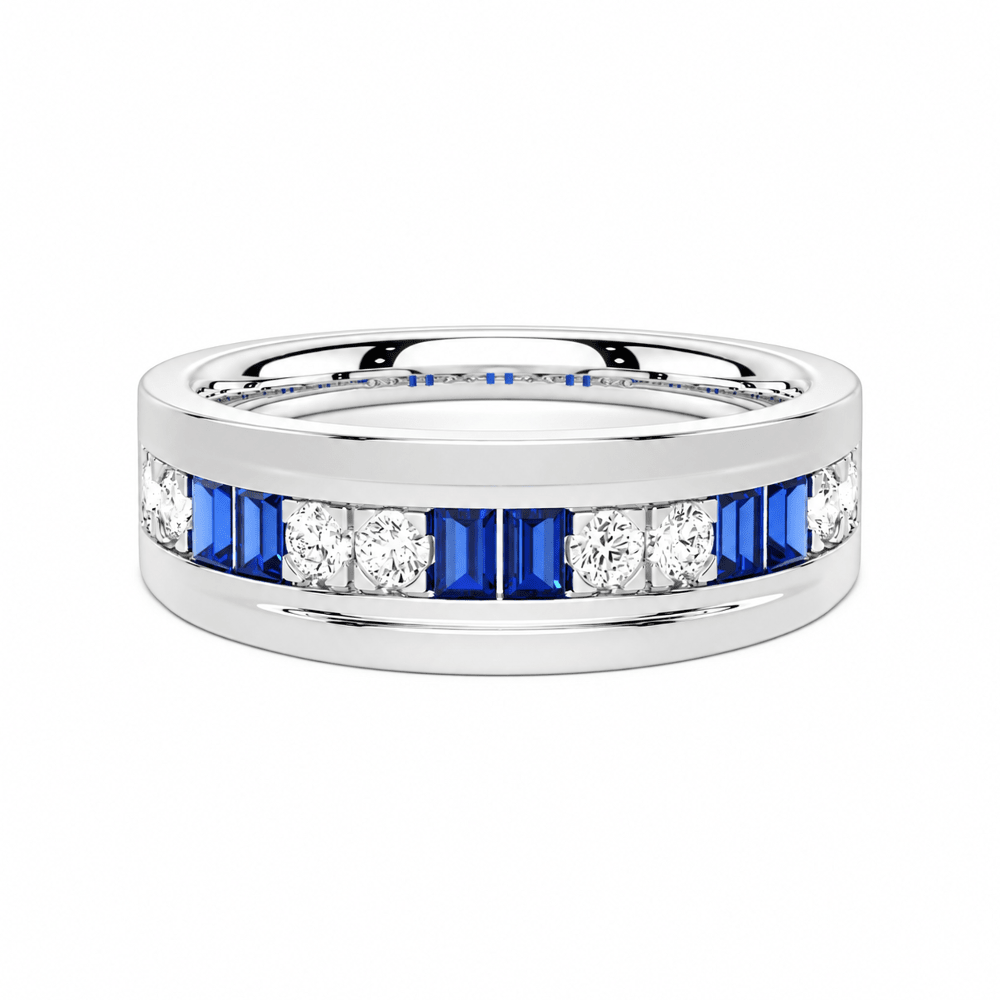 7.5mm Sapphire and Moissanite Men's Wedding Band - Novelle Vow