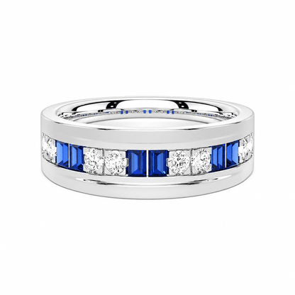 7.5mm Sapphire and Moissanite Men's Wedding Band - Novelle Vow