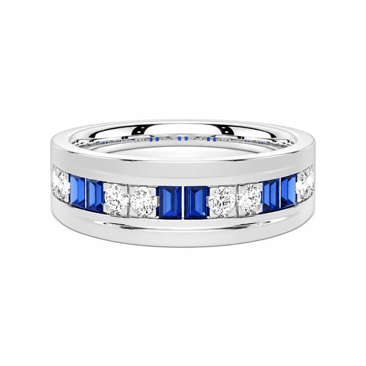 7.5mm Sapphire and Moissanite Men's Wedding Band - Novelle Vow