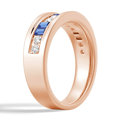 7.5mm Sapphire and Moissanite Men's Wedding Band - Novelle Vow