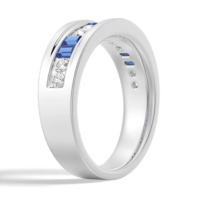 7.5mm Sapphire and Moissanite Men's Wedding Band - Novelle Vow