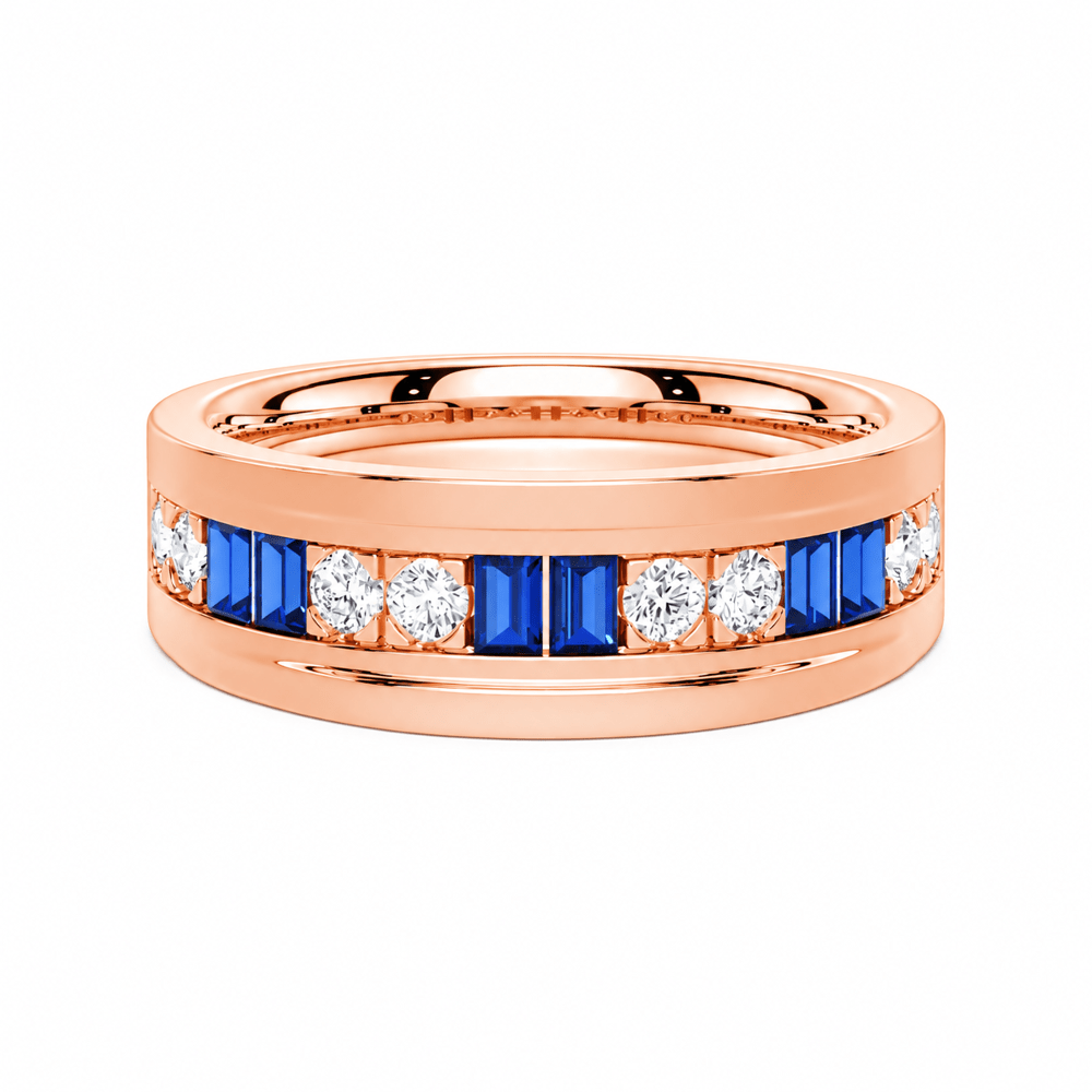 7.5mm Sapphire and Moissanite Men's Wedding Band - Novelle Vow