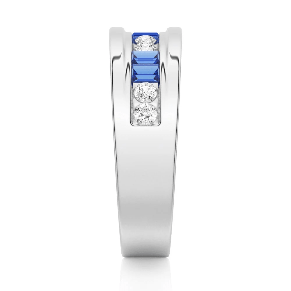 7.5mm Sapphire and Moissanite Men's Wedding Band - Novelle Vow