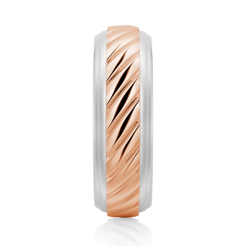 7mm Two-Tone Diagonal Carved Men's Wedding Band - Novelle Vow