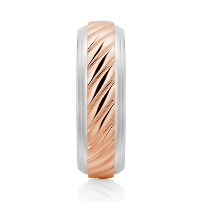 7mm Two-Tone Diagonal Carved Men's Wedding Band - Novelle Vow