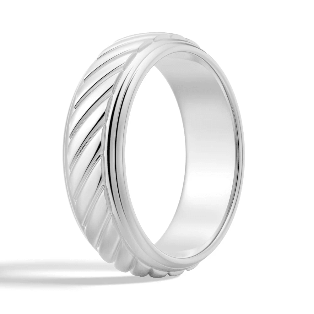 7mm Two-Tone Diagonal Carved Men's Wedding Band - Novelle Vow