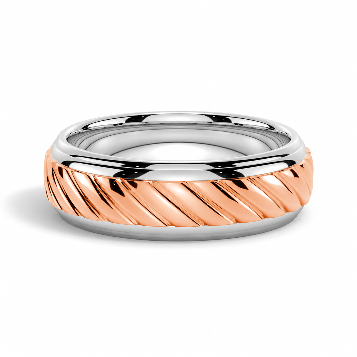 7mm Two-Tone Diagonal Carved Men's Wedding Band - Novelle Vow