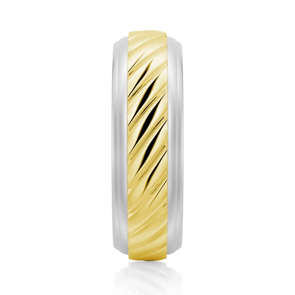 7mm Two-Tone Diagonal Carved Men's Wedding Band - Novelle Vow