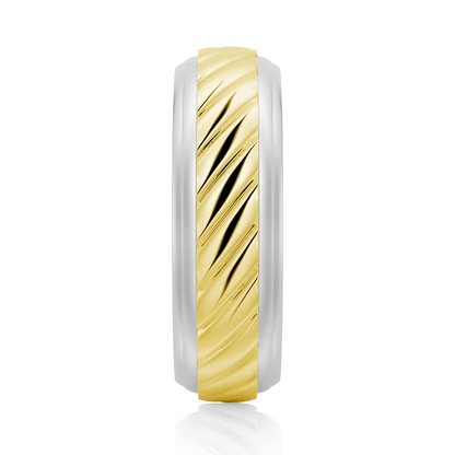 7mm Two-Tone Diagonal Carved Men's Wedding Band - Novelle Vow