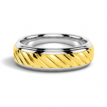7mm Two-Tone Diagonal Carved Men's Wedding Band - Novelle Vow