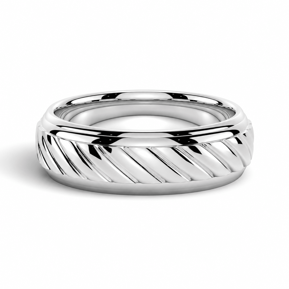 7mm Two-Tone Diagonal Carved Men's Wedding Band - Novelle Vow