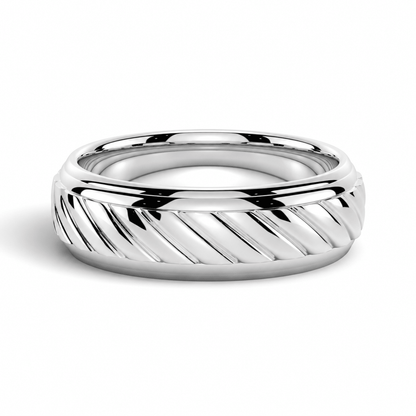 7mm Two-Tone Diagonal Carved Men's Wedding Band - Novelle Vow