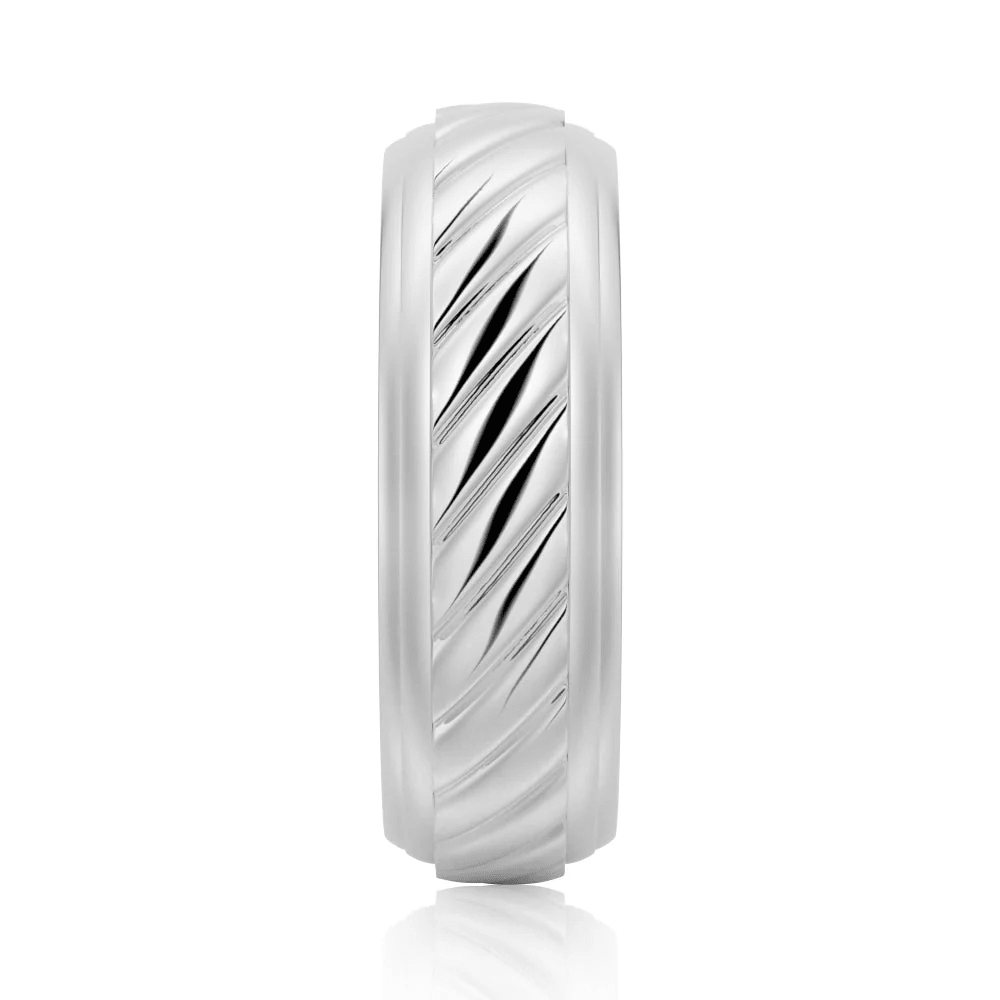 7mm Two-Tone Diagonal Carved Men's Wedding Band - Novelle Vow