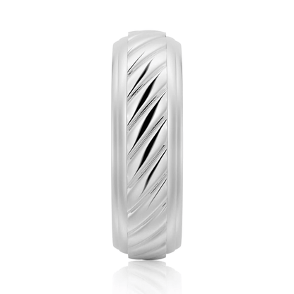 7mm Two-Tone Diagonal Carved Men's Wedding Band - Novelle Vow
