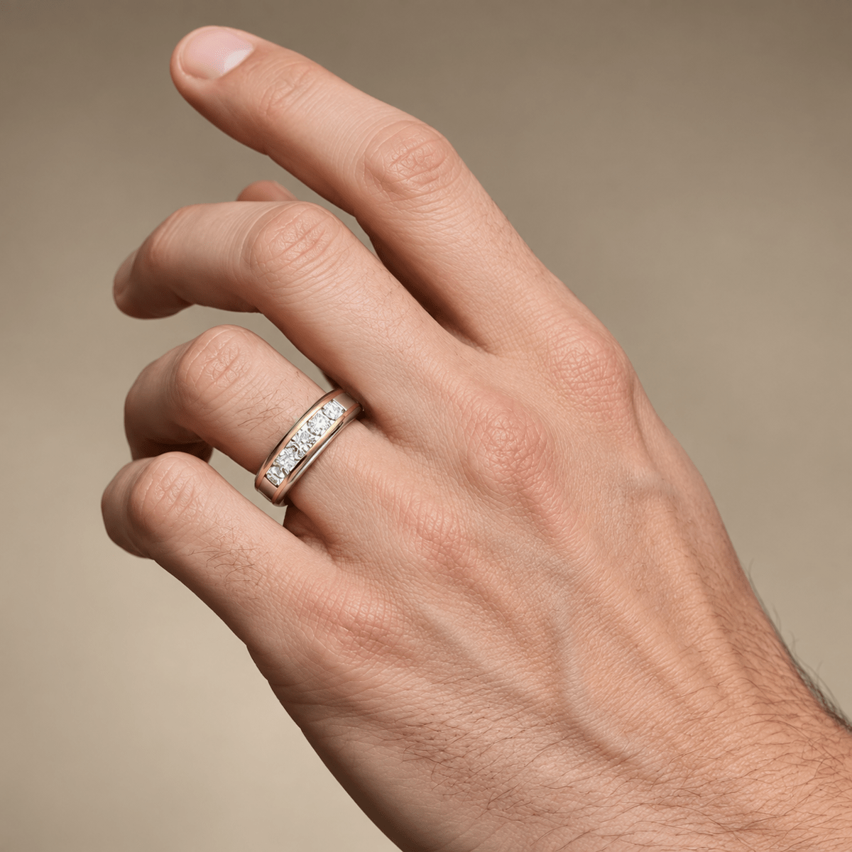 8mm Two-Tone Channel-Set Moissanite Men's Wedding Band - Novelle Vow