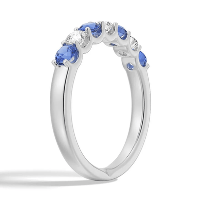 Blue & White Moissanite Alternating Wedding Band - Novelle Vow