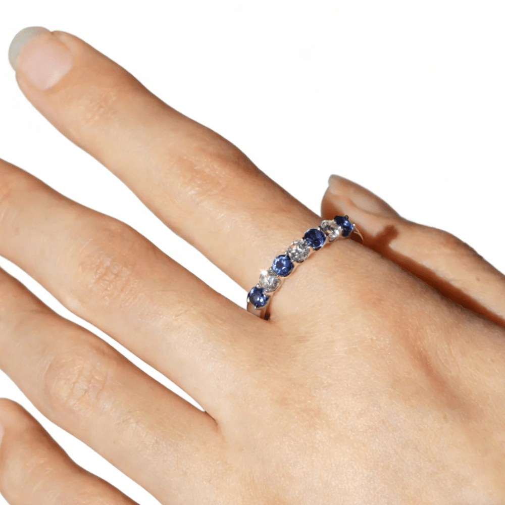 Blue & White Moissanite Alternating Wedding Band - Novelle Vow