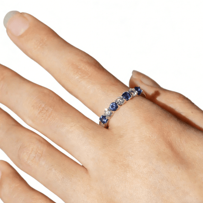 Blue & White Moissanite Alternating Wedding Band - Novelle Vow