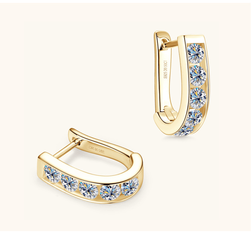 Side profile view of  Channel Set Moissanite Huggie Hoop Earrings - Novelle Vow
