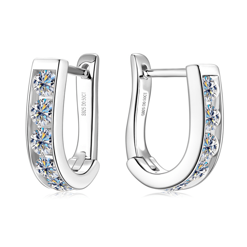 U-Shaped Channel Set Moissanite Huggie Hoop Earrings in White Gold - Novelle Vow