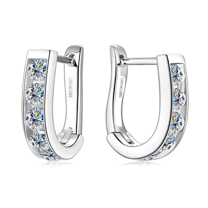 U-Shaped Channel Set Moissanite Huggie Hoop Earrings in White Gold - Novelle Vow